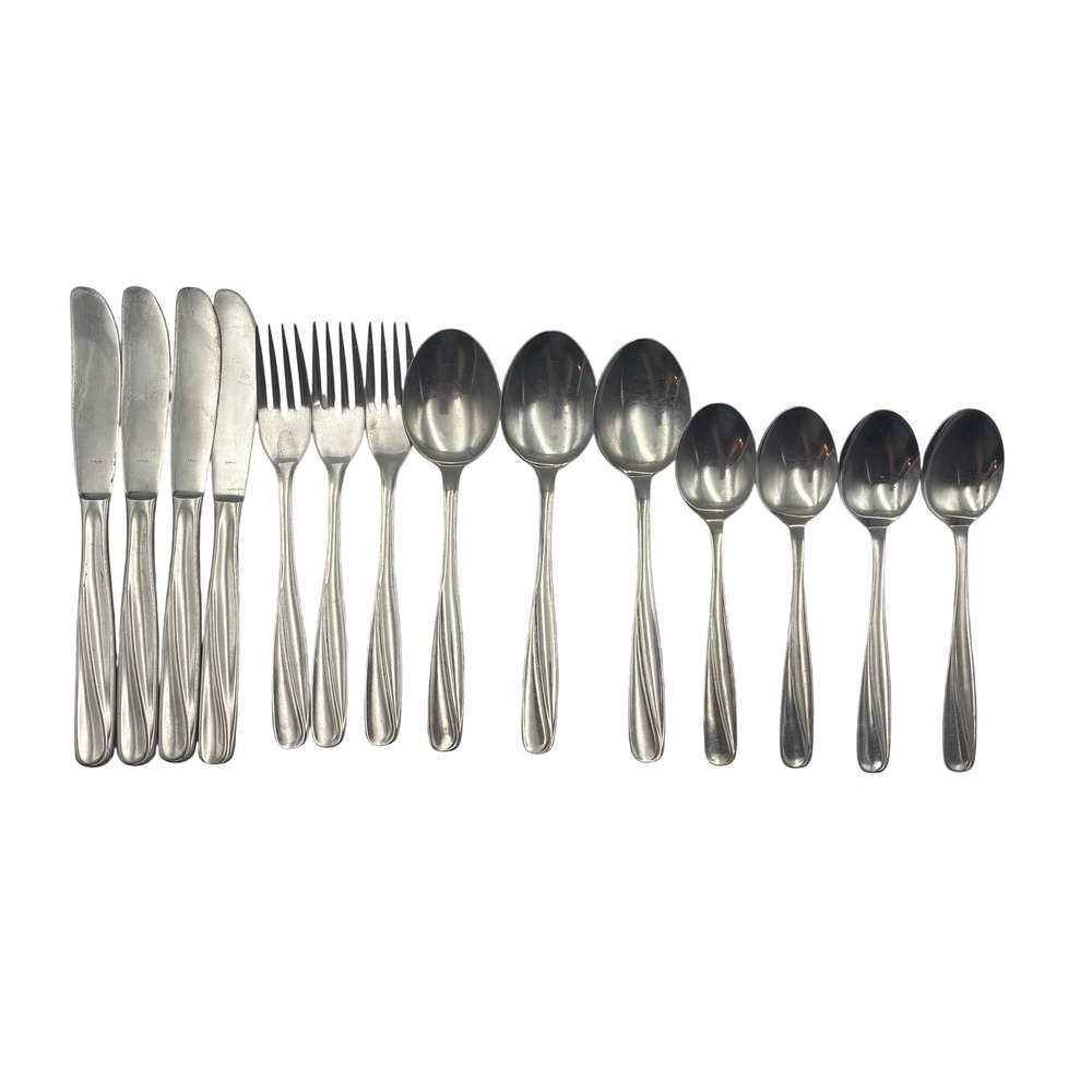 14pc Vintage Stainless Japan Flatware Set Swirl Handle Mid-Century Modern